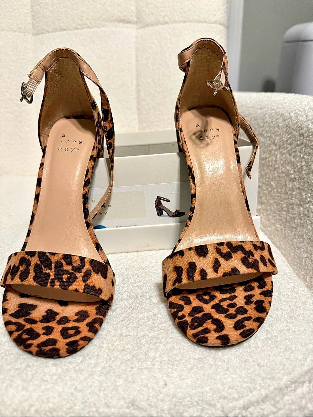 A New Day Leopard Print Block Heel Ankle Strap Sandals
